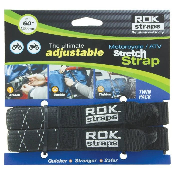 ROK Motorcycle/ATV Adjustable Stretch Straps - Heavy Duty - 1" x 60"