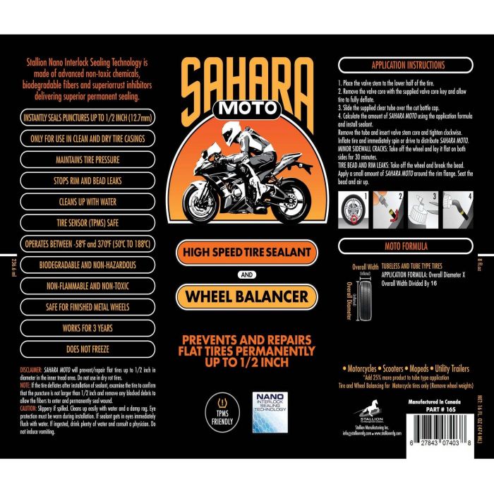 STALLION SAHARA MOTO TIRE SEALANT 500ML / 16 OZ