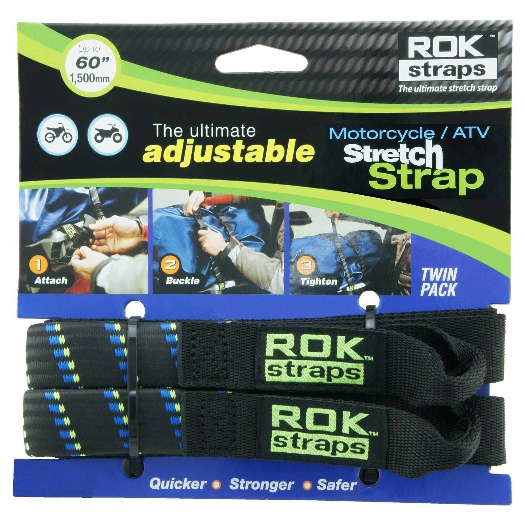 ROK Motorcycle/ATV Adjustable Stretch Straps - Heavy Duty - 1" x 60"