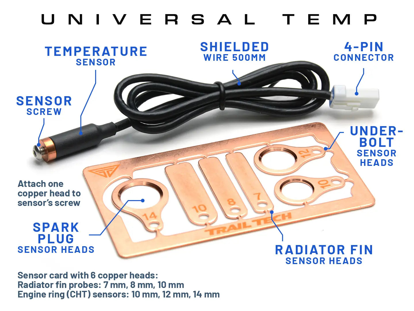 Trail Tech Voyager Pro4 universal temperature sensor and copper sensor heads